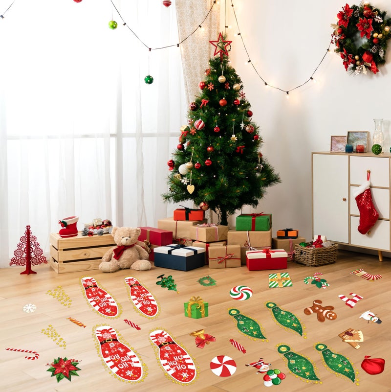 luck sea 200PCS Christmas Peppermint Floor Clings Footprints Decorations - Santa Claus/Elf/Candy/Snowman Decals Xmas Party Decor Supplies - Image 2
